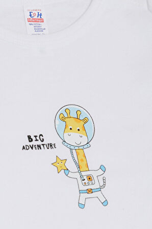 Breeze Erkek Bebek Çıtçıtlı Zıbın Body Astronot Zürafa Baskılı 9 Ay-3 Yaş, Beyaz