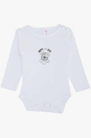 Breeze Erkek Bebek Çıtçıtlı Zıbın Body Sevimli Köpekçik Baskılı 9 Ay-3 Yaş, Beyaz