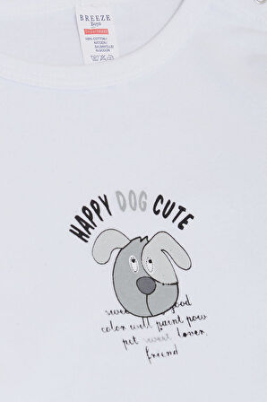 Breeze Erkek Bebek Çıtçıtlı Zıbın Body Sevimli Köpekçik Baskılı 9 Ay-3 Yaş, Beyaz