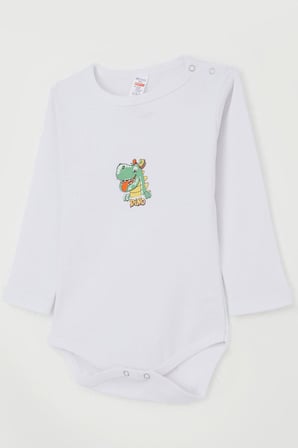 Breeze Erkek Bebek Çıtçıtlı Zıbın Body Mutlu Dinozor Baskılı 9 Ay-3 Yaş, Beyaz