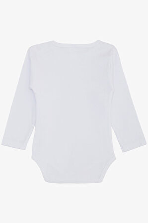 Breeze Erkek Bebek Çıtçıtlı Zıbın Body Mutlu Dinozor Baskılı 9 Ay-3 Yaş, Beyaz