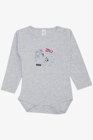 Breeze Erkek Bebek Çıtçıtlı Zıbın Body Hayvanat Bahçesi Dost Hayvanlar Baskılı 9 Ay-3 Yaş, Açık Gri Melanj