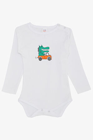 Breeze Erkek Bebek Çıtçıtlı Zıbın Body Şoför Timsahcık Baskılı 9 Ay-3 Yaş, Ekru