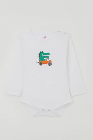 Breeze Erkek Bebek Çıtçıtlı Zıbın Body Şoför Timsahcık Baskılı 9 Ay-3 Yaş, Ekru