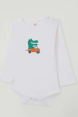 Breeze Erkek Bebek Çıtçıtlı Zıbın Body Şoför Timsahcık Baskılı 9 Ay-3 Yaş, Ekru