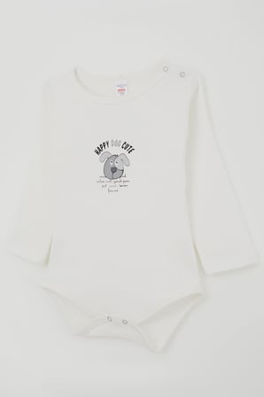 Breeze Erkek Bebek Çıtçıtlı Zıbın Body Sevimli Köpekçik Baskılı 9 Ay-3 Yaş, Ekru