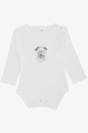 Breeze Erkek Bebek Çıtçıtlı Zıbın Body Sevimli Köpekçik Baskılı 9 Ay-3 Yaş, Ekru