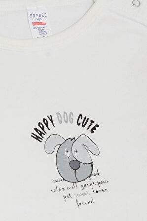Breeze Erkek Bebek Çıtçıtlı Zıbın Body Sevimli Köpekçik Baskılı 9 Ay-3 Yaş, Ekru
