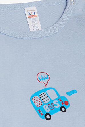 Breeze Erkek Bebek Çıtçıtlı Zıbın Body Araba Baskılı 9 Ay-3 Yaş, Açık Mavi