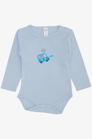 Breeze Erkek Bebek Çıtçıtlı Zıbın Body Araba Baskılı 9 Ay-3 Yaş, Açık Mavi