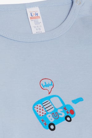 Breeze Erkek Bebek Çıtçıtlı Zıbın Body Araba Baskılı 9 Ay-3 Yaş, Açık Mavi