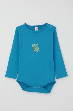 Breeze Erkek Bebek Çıtçıtlı Zıbın Body Mutlu Dinozor Baskılı 9 Ay-3 Yaş, Mavi