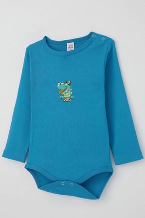 Breeze Erkek Bebek Çıtçıtlı Zıbın Body Mutlu Dinozor Baskılı 9 Ay-3 Yaş, Mavi