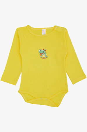 Breeze Erkek Bebek Çıtçıtlı Zıbın Body Mutlu Dinozor Baskılı 9 Ay-3 Yaş, Sarı