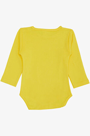 Breeze Erkek Bebek Çıtçıtlı Zıbın Body Mutlu Dinozor Baskılı 9 Ay-3 Yaş, Sarı
