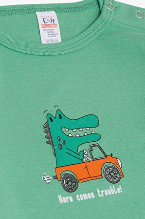 Breeze Erkek Bebek Çıtçıtlı Zıbın Body Şoför Timsahcık Baskılı 9 Ay-3 Yaş, Mint Yeşili