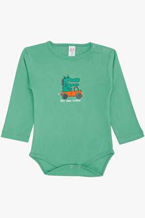 Breeze Erkek Bebek Çıtçıtlı Zıbın Body Şoför Timsahcık Baskılı 9 Ay-3 Yaş, Mint Yeşili