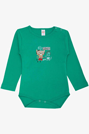 Breeze Erkek Bebek Çıtçıtlı Zıbın Body Ressam Kedicik Baskılı 9 Ay-3 Yaş, Yeşil