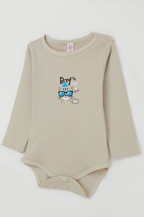 Breeze Erkek Bebek Çıtçıtlı Zıbın Body Gözlüklü Kedicik Baskılı 9 Ay-3 Yaş, Taş