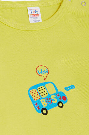 Breeze Erkek Bebek Çıtçıtlı Zıbın Body Araba Baskılı 9 Ay-3 Yaş, Neon Sarı