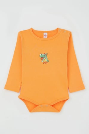 Breeze Erkek Bebek Çıtçıtlı Zıbın Body Mutlu Dinozor Baskılı 9 Ay-3 Yaş, Somon
