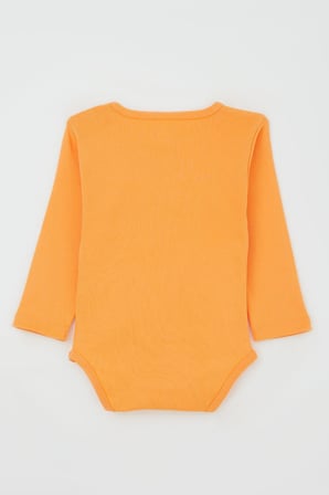 Breeze Erkek Bebek Çıtçıtlı Zıbın Body Mutlu Dinozor Baskılı 9 Ay-3 Yaş, Somon