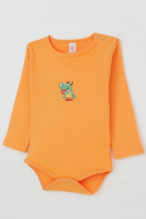 Breeze Erkek Bebek Çıtçıtlı Zıbın Body Mutlu Dinozor Baskılı 9 Ay-3 Yaş, Somon