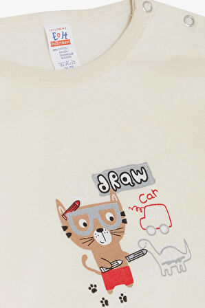 Breeze Erkek Bebek Çıtçıtlı Zıbın Body Ressam Kedicik Baskılı 9 Ay-3 Yaş, Krem