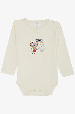 Breeze Erkek Bebek Çıtçıtlı Zıbın Body Ressam Kedicik Baskılı 9 Ay-3 Yaş, Krem