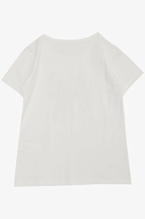 Breeze Kız Çocuk Tişört Moda Temalı Yazı & Renkli Çiçek Baskılı 10-14 Yaş, Ekru