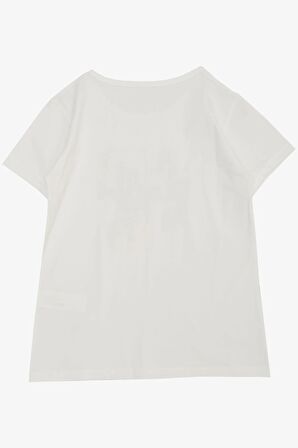 Breeze Kız Çocuk Tişört Moda Temalı Yazı & Renkli Çiçek Baskılı 10-14 Yaş, Ekru