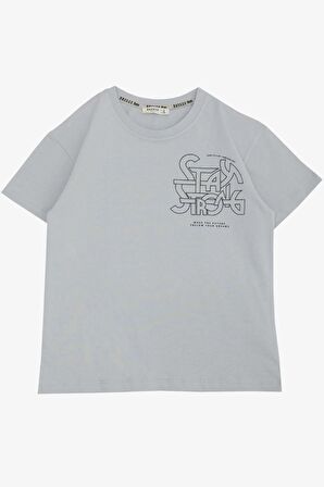 Breeze Erkek Çocuk Tişört Yazı Baskılı Arkası Desenli 8-12 Yaş, Gri