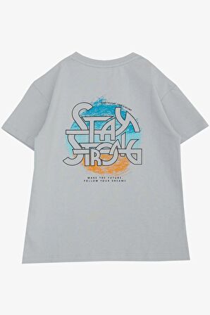 Breeze Erkek Çocuk Tişört Yazı Baskılı Arkası Desenli 8-12 Yaş, Gri