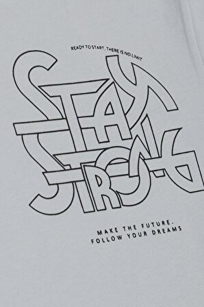 Breeze Erkek Çocuk Tişört Yazı Baskılı Arkası Desenli 8-12 Yaş, Gri