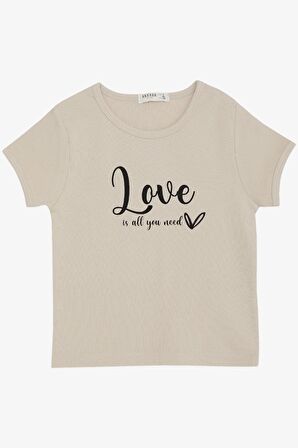 BREEZE Kız Çocuk Tişört Kemer Boy Yazı Baskılı 8-14 Yaş, Bej