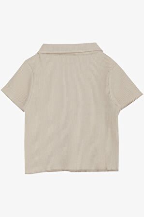 BREEZE Kız Çocuk Tişört Crop Çıtçıtlı Fitilli 9-14 Yaş, Bej