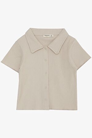 BREEZE Kız Çocuk Tişört Crop Çıtçıtlı Fitilli 9-14 Yaş, Bej