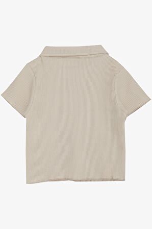 BREEZE Kız Çocuk Tişört Crop Çıtçıtlı Fitilli 9-14 Yaş, Bej