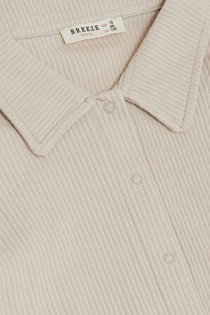 BREEZE Kız Çocuk Tişört Crop Çıtçıtlı Fitilli 9-14 Yaş, Bej