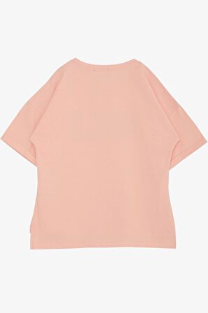 Breeze Kız Çocuk Tişört Smile Yazı Baskılı Taşlı 9-16 Yaş, Somon