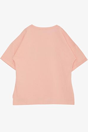 Breeze Kız Çocuk Tişört Smile Yazı Baskılı Taşlı 9-16 Yaş, Somon