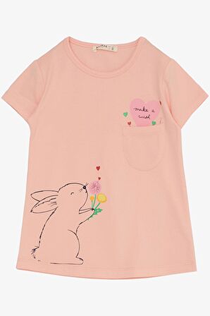 BREEZE Kız Çocuk Kapri Taytlı Takım Sevgi Temalı Tavşancık Baskılı 1.5-5 Yaş, Somon