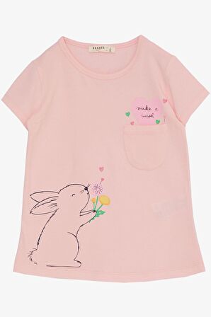 BREEZE Kız Çocuk Kapri Taytlı Takım Sevgi Temalı Tavşancık Baskılı 1.5-5 Yaş, Pembe