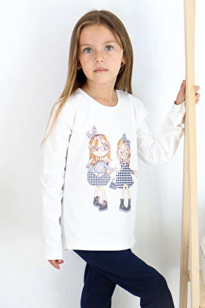 Breeze Kız Çocuk Taytlı Takım Dostluk Temalı Mutlu Kızlar Baskılı 2-6 Yaş, Ekru