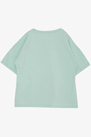 BREEZE Kız Çocuk Tişört Smile Yazı Baskılı Taşlı 9-16 Yaş, Su Yeşili