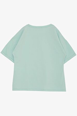 BREEZE Kız Çocuk Tişört Smile Yazı Baskılı Taşlı 9-16 Yaş, Su Yeşili