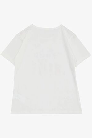 Breeze Kız Çocuk Tişört Taşlı Yazı & Kalp Baskılı 8-14 Yaş, Ekru