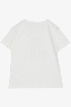 Breeze Kız Çocuk Tişört Taşlı Yazı & Kalp Baskılı 8-14 Yaş, Ekru