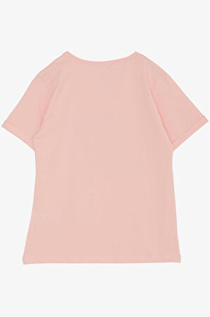 Breeze Kız Çocuk Tişört Taşlı Yazı & Kalp Baskılı 8-14 Yaş, Pembe