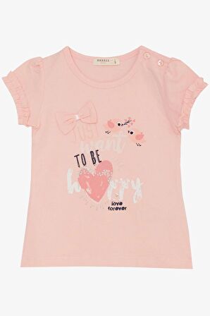 BREEZE Kız Çocuk Tişört Sevimli Kuş Baskılı Kalpli 1-4 Yaş, Pembe
